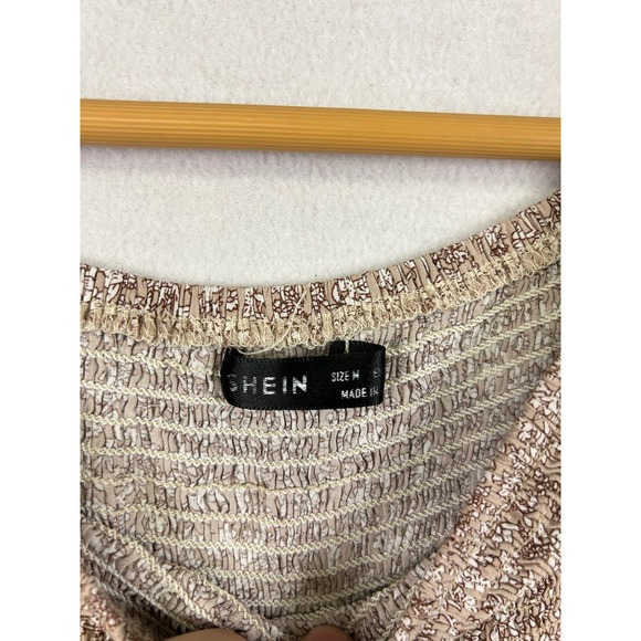 SHEIN Floral Smocked Off Shoulder Maxi Dress M Gauzy Boho Festival Slits - Picture 3 of 11